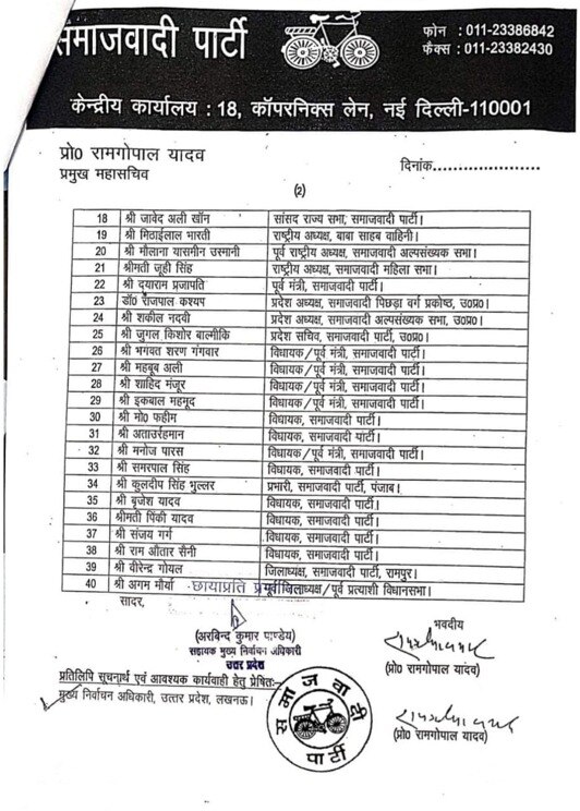 Suar By Election 2023: स्वार उपचुनाव के लिए सपा ने जारी की 40 स्टार प्रचारकों की लिस्ट, इन नेताओं को किया शामिल