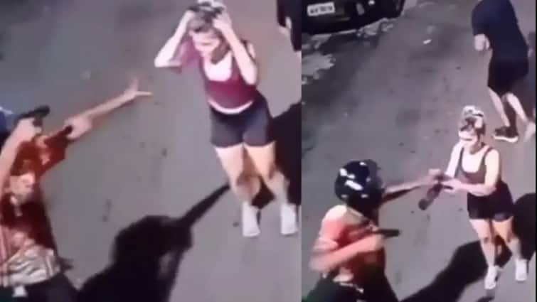 The scumbag was looting money at gunpoint, then the boyfriend was seen running away leaving his girlfriend Video: બંદૂક બતાવી બદમશો લૂટી રહ્યા હતા પૈસા, ત્યારે ગર્લફ્રેન્ડને મૂકીને ભાગી ગયો બોયફ્રેન્ડ