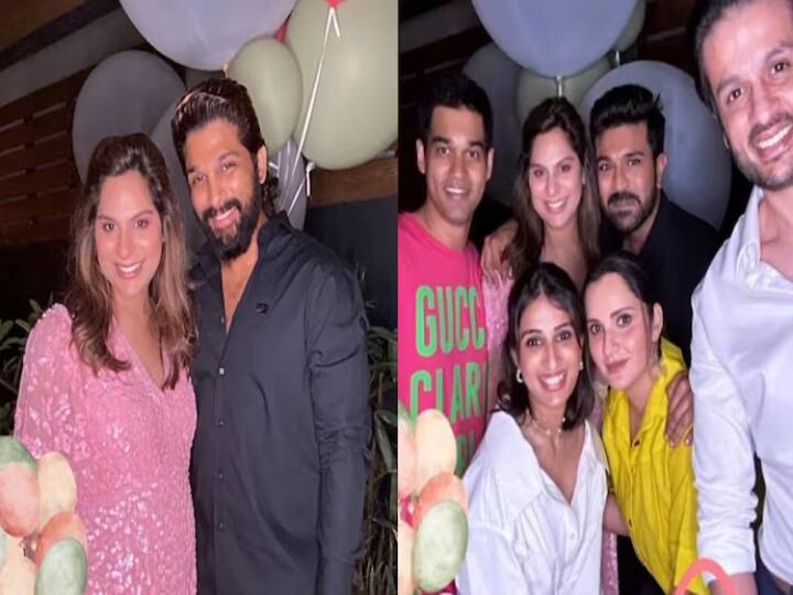 Allu Arjun and Sania mirza joins the baby shower celebration of upasana Upasana baby shower: ராம்சரண் மனைவிக்கு வளைகாப்பு..! நேரில் சென்று வாழ்த்திய அல்லு அர்ஜூன், சானியாமிர்சா..!