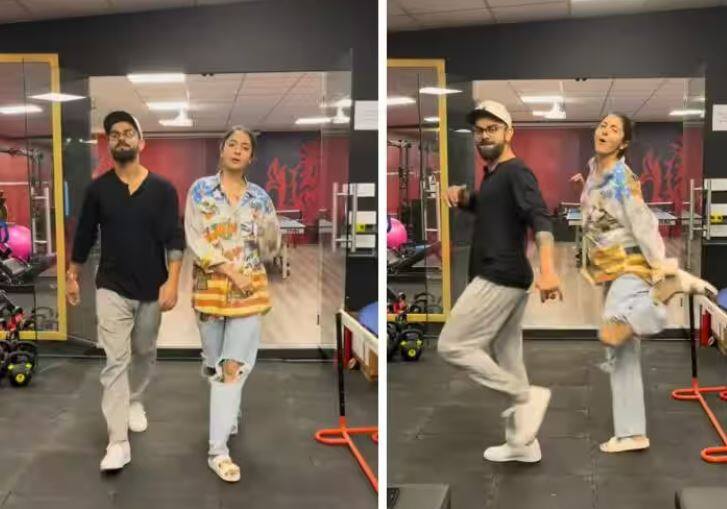 Anushka sharma dance pe chance along with virat kohli watch video here  અનુષ્કા શર્મા અને વિરાટ કોહલીએ કર્યો શાનદાર ડાન્સ, ફિટનેસમાં પત્નીએ બાજી મારી