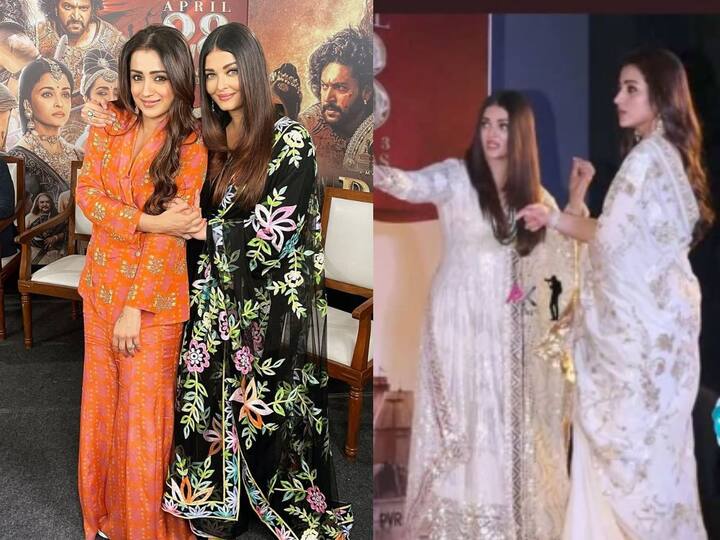 Trisha with Aishwarya Rai: முமையில், பொன்னியின் செல்வன் படத்தின் ப்ரமோஷன் நிகழ்ச்சி நடைப்பெற்றது, இதில் நடிகை ஐஸ்வர்யா ராயும் த்ரிஷாவும் ஒரே நிறத்தில் உடை உடுத்தி வந்திருந்தனர்.