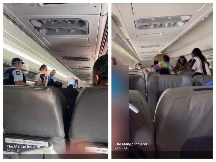 Viral Video 4 passenger arrested for fight in flight that causes an emergency landing Viral Video : நடுவானில் சண்டையிட்ட பயணிகள்...புறப்பட்ட உடனேயே தரையிறங்கிய விமானம்...வைரலாகும் வீடியோ...!