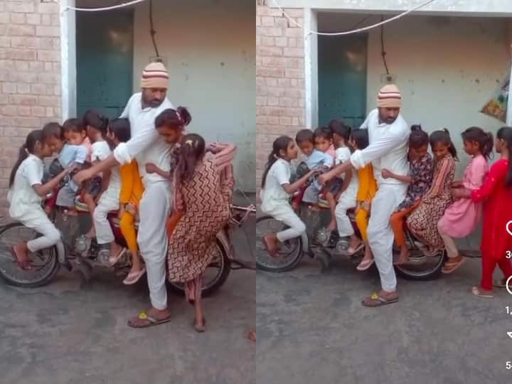 ten people sitting on bike through Jugaad funny viral video एक बाइक पर देसी जुगाड़ से बैठ गए 10 लोग...! Video देखकर कभी मत करना ट्राई