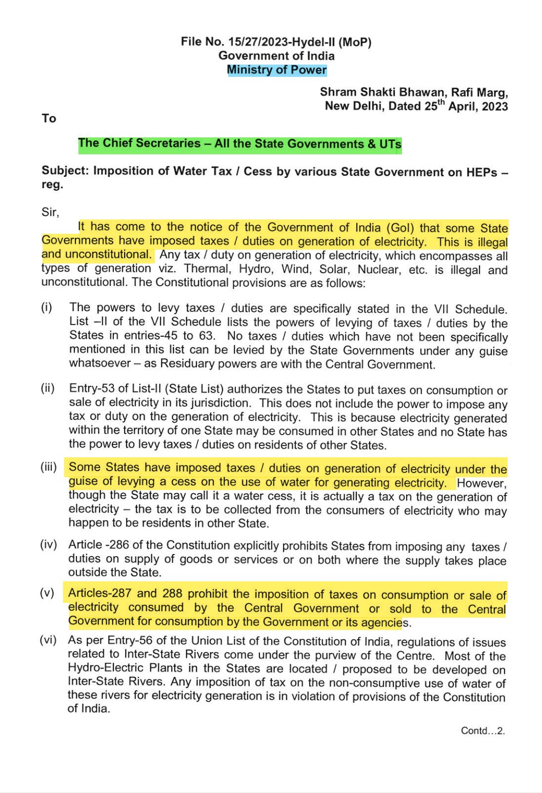 No Tax :  విద్యుత్ ఉత్పత్తిపై పన్నులు వేసే హక్కు లేదు - రాష్ట్రాలకు కేంద్రం లేఖ !