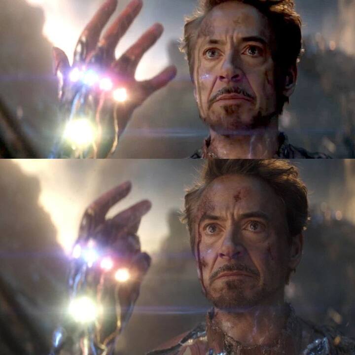 ஐந்து இன்ஃபினிட்டி ஸ்டோன்ஸ்களையும் தன் கையில் வைத்து சொடக்கு போட்டு இறந்து போனவர்களை மீண்டும் கொண்டு வருவதற்காக தனது உயிரை மாய்த்துக் கொள்வார், அயர்ன் மேன்.