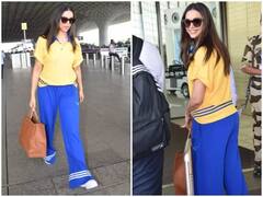 Pics: એરપોર્ટ પર યલો ટી-શર્ટ બ્લૂ પેન્ટમાં એકદમ સ્ટાઇલિશ લાગી Deepika Padukone, એક્ટ્રેસના સ્પૉર્ટી લૂક પર ફિદા થયા ફેન્સ