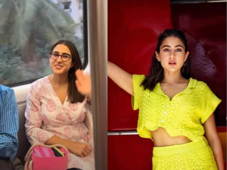 Sara Ali Khan travels in mumbai metro shares photo on social media Sara Ali Khan Travels In Metro: सारा अली खाननं लग्झरी कार सोडून मुंबई मेट्रोतून केला प्रवास; म्हणाली, 'मुंबई मेरी जान'