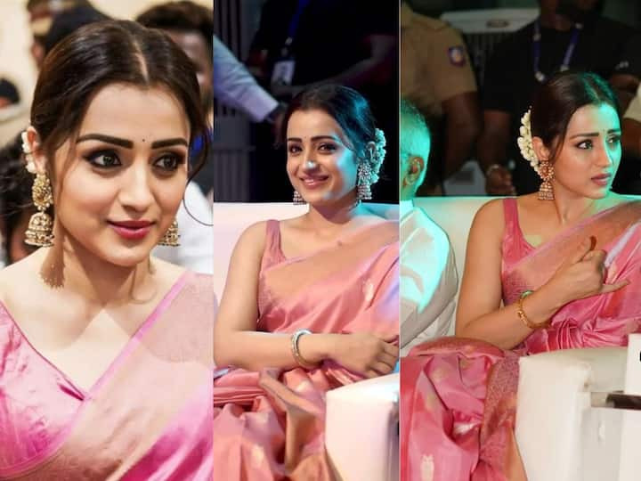 Trisha: பொன்னியின் செல்வன் படத்தில் குந்தவையாக நடித்துள்ள த்ரிஷா, அப்படத்தின் ப்ரமோஷன் நிகழ்ச்சியில் பிங்க் நிற புடவையணிந்து கலந்து கொண்டார்.