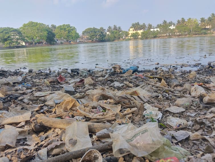 Garbage dumped in the legendary Tanjore Singhaperumal temple pond TNN பழம்பெருமை வாய்ந்த தஞ்சை சிங்கப்பெருமாள் கோயில் குளத்தில் கொட்டப்படும் குப்பைகள்... கலக்கப்படும் கழிவு நீர்