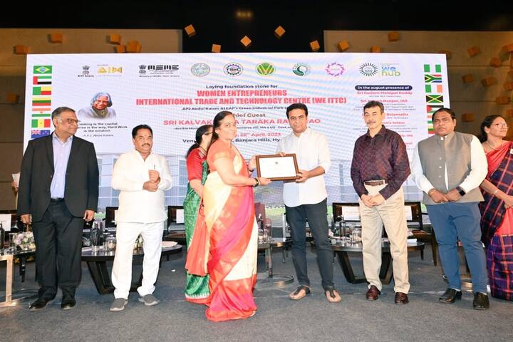 Telangana IT and Industries Minister KTR lays foundation stone for Women Entrepreneurs International Trade and Technology Center to be set up in Patan Cheru WE ITTC News- గొప్పగా ఆలోచించండి, ఉన్నత స్థానానికి ఎదగండి-  విమెన్‌ ఆంట్రప్రెన్యూర్లకు కేటీఆర్‌ విసెష్‌