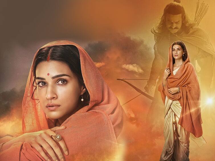 Adipurush new posters out Kriti Sanon as Sita looks ethereal Adipurush bollywood movie Release Date Adipurush : अमर है नाम, जय सिया राम! भांगेत कुंकू, पाणावलेले डोळे; 'आदिपुरुष' सिनेमातील सीतामातेच्या पोस्टरने वेधलं लक्ष