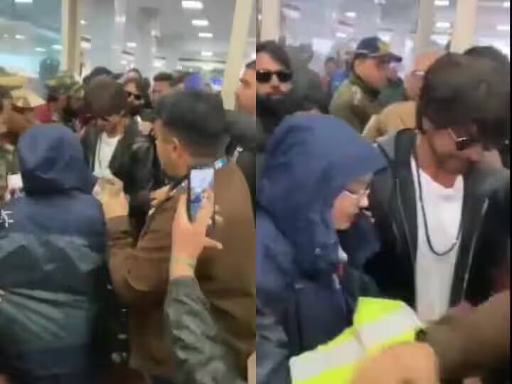 bollywood actor shahrukh-khan-surrounded-by-crowd-while-returning-from-srinagar-video-gone-viral Shahrukh Khan Viral Video: શ્રીનગરથી પરત ફરતી વખતે એરપોર્ટ પર ભીડમાં ઘેરાયો શાહરૂખ ખાન, જુઓ વીડિયો