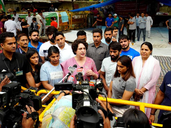 After meeting the wrestlers, the Congress leader interacted with the reporters and said, 