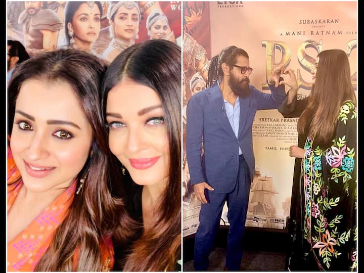 Aishwarya Rai recently shared a series of selfies with her PS-2 family, featuring Trisha Krishnan, Chiyaan Vikram and others.