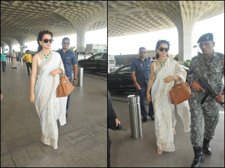 Kangana Ranaut Spotted at Airport: बॉलीवुड एक्ट्रेस कंगना रनौत को एयरपोर्ट पर देखा गया. इस दौरान एक्ट्रेस ने ट्रेडिशनल लुक में कमाल की लग रही थीं. देखिए उनकी तस्वीरें.