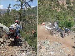 पहाड़ी संकरे रास्ते को पार करते समय खाई में गिरी बाइक, रोंगटे खड़े कर देगा मंजर