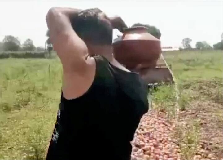 यामुळे हताश झालेल्या नाशिकच्या सटाणा तालुक्यातील डांगसौंदाणे येथील योगेश सोनवणे या शेतकऱ्याने शेतातील कांद्यावर अंत्यसंस्कार केला.