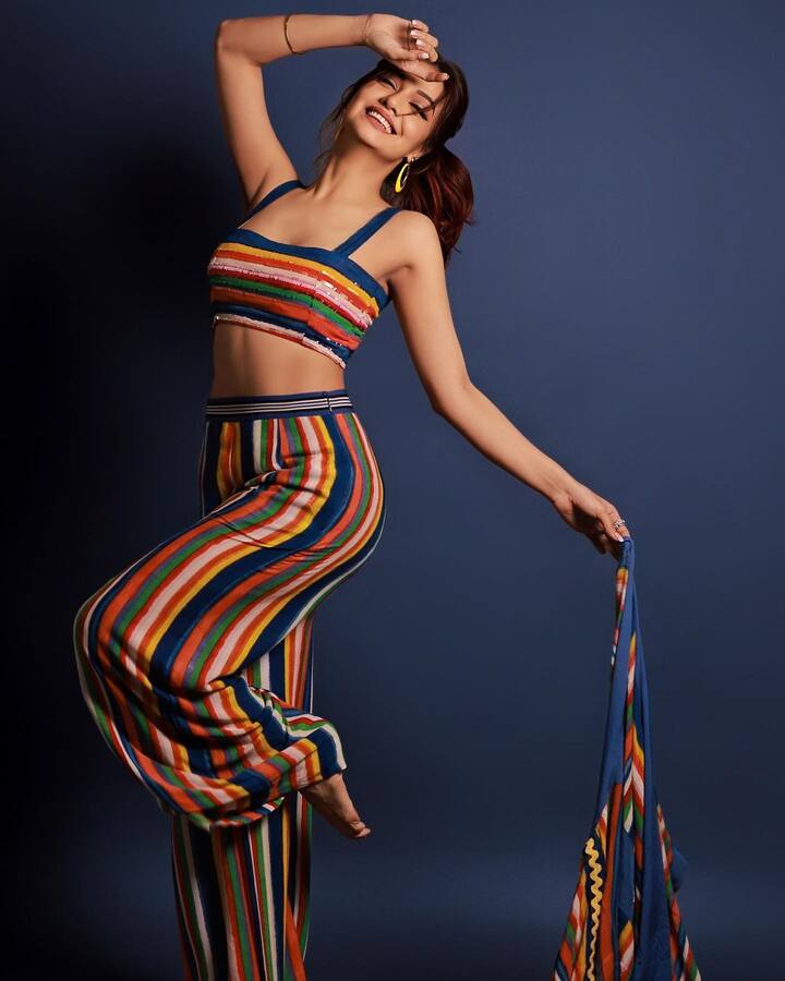 Divya Agarwal was recently seen in a multi-coloured co-ord set. (Image Source: Instagram/Divya Agarwal)