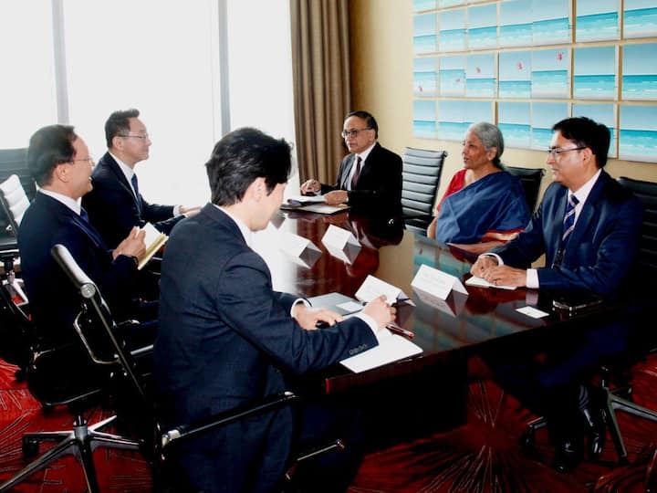 Discussions between the two were around future investment in cutting edge technology in India. (Image: Twitter/Ministry of Finance)