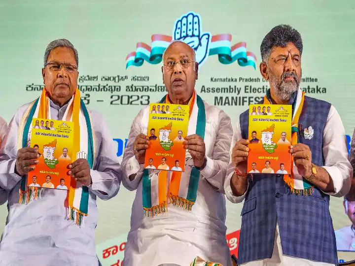 Karnataka Assembly Election 2023 Congress Election Manifesto Know Key Announcements Karnataka Election 2023: ఆవు పేడ కొంటాం- సీపీఎస్‌ రద్దు చేస్తాం- భజరంగ్‌దళ్‌పై నిషేధం- కర్ణాటకలో కాంగ్రెస్ మేనిఫెస్టో