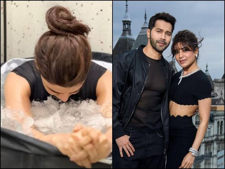 Samantha goes for ice bath recovery post Citadel shoot Varun Dhawan sustains injuries Citadel की शूटिंग के बाद Samantha को झेलना पड़ा ये 'टॉर्चर' तो लंच टाइम में पट्टियां बांधते दिखे Varun Dhawan!