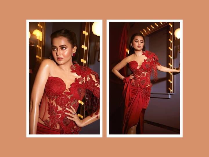 Tejasswi Prakash raised the temperature in a stunning red outfit and made social media drool over her latest pictures. Here are some of them.