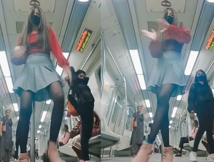 Delhi Metro Viral Video: Mask Girl dancing on Badi Katil Haseena song, People said- 'She will get closed metro' Delhi Metro Viral Video: दिल्ली मेट्रो में मास्क पहनकर लड़की ने किया बवाल डांस, लोगों ने कहा- 'ये मेट्रो करवाएगी बंद'