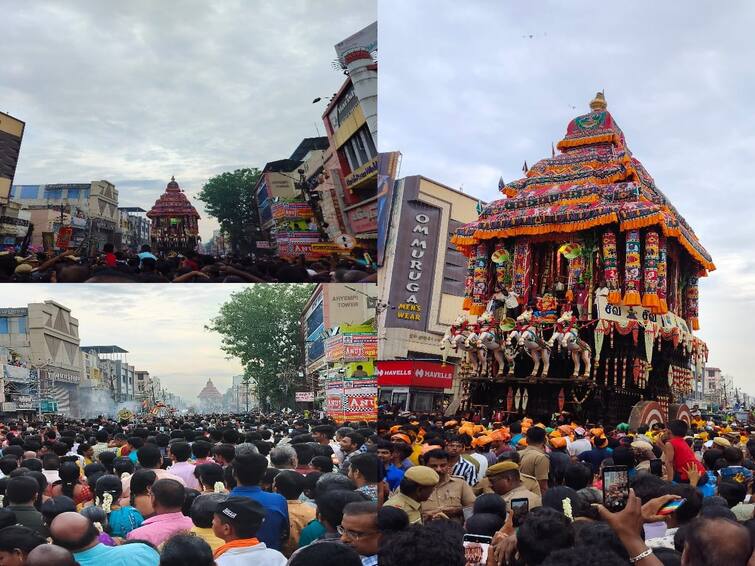 Madurai Chithirai Thiruvizha 2023 meenakshi sundareswarar therottam kallazhagar festival TNN Madurai Chithirai Thiruvizha: மீனாட்சி சுந்தரேஸ்வரர் தேரோட்டம்  கோலாகலம் ; மலையை விட்டு நகருக்குள் வரும் கள்ளழகர்