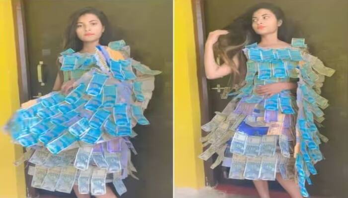 Amazing Viral Video: Girl Seen wearing dress Made of five hundred Rupee Notes Video Goes Viral 500, 100 ਅਤੇ 50 ਰੁਪਏ ਦੇ ਨੋਟਾਂ ਨਾਲ ਕੁੜੀ ਨੇ ਬਣਾਈ ਹੈਰਾਨੀਜਨਕ ਡਰੈੱਸ, ਯੂਜ਼ਰਸ ਬੋਲੇ - ਚਲਦਾ ਫਿਰਦਾ ATM