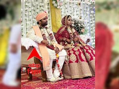 In Pics: शेरवानी में चेतन आनंद तो सुर्ख लाल जोड़े में दिखीं आयुषी, तस्वीर देख बोल उठेंगे- रब ने बना दी जोड़ी
