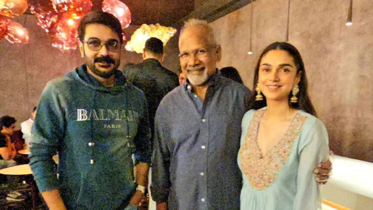 Prosenjit with Mani Ratnam: Actor Prosenjit Chatterjee clicked with Mani Ratnam and Aditi Rao Hydari in a party, know in details Prosenjit with Mani Ratnam: মণিরত্নমের সঙ্গে আলাপচারিতা, এবার কি 'পোনিয়িন সেলভান ২'-এর নির্মাতার সঙ্গে কাজ করছেন প্রসেনজিৎ?