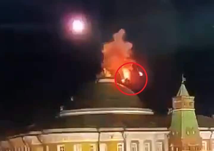 Putin Assassination Attempt: Video Shows Drone Bursting Into Flames Over Kremlin Senate Building. WATCH Drone Shot Down By Russia Over Putin's Residence In Kremlin. WATCH