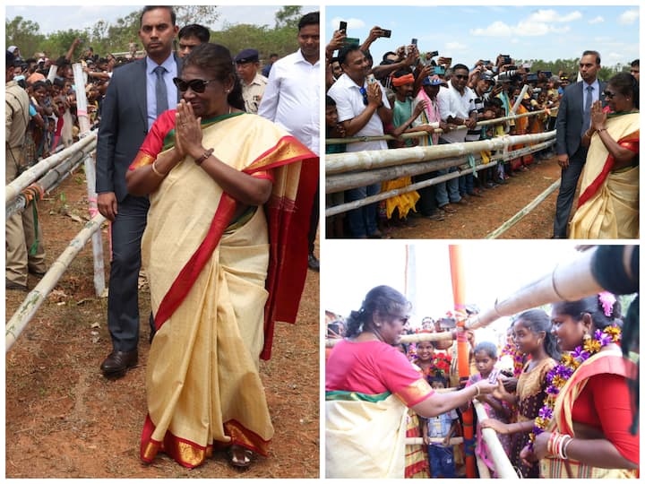 President Droupadi Murmu was accorded a warm reception by people at Odisha's Rairangpur --  her hometown.