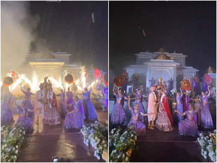 bride and groom are seen performing wedding rituals in royal style during rain शादी तो करके रहूंगा... घनघोर बारिश में भी दूल्हा-दुल्हन ने निभाई शादी की रस्में