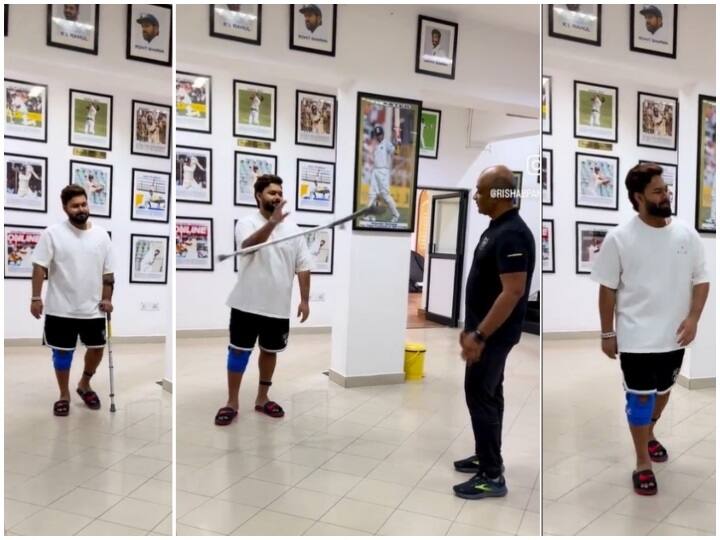 Rishabh Pant started walking without support coming back from injury watch video Rishabh Pant Health Update: पहली बार बिना बैसाखी के चलते दिखे ऋषभ पंत, NCA में खेला टेबल टेनिस