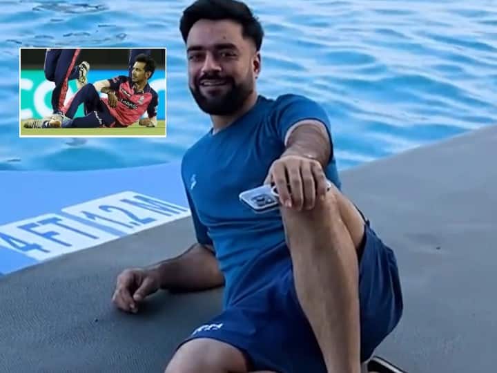 IPL 2023 Gujarat Titans spinner Rashid Khan copy style of Rajasthan Royals Yuzvendra Chahal Watch: राशिद खान ने युजवेंद्र चहल के 'सिग्नेचर स्टाइल' को किया कॉपी, देखें फैंस ने क्या दिया रिएक्शन