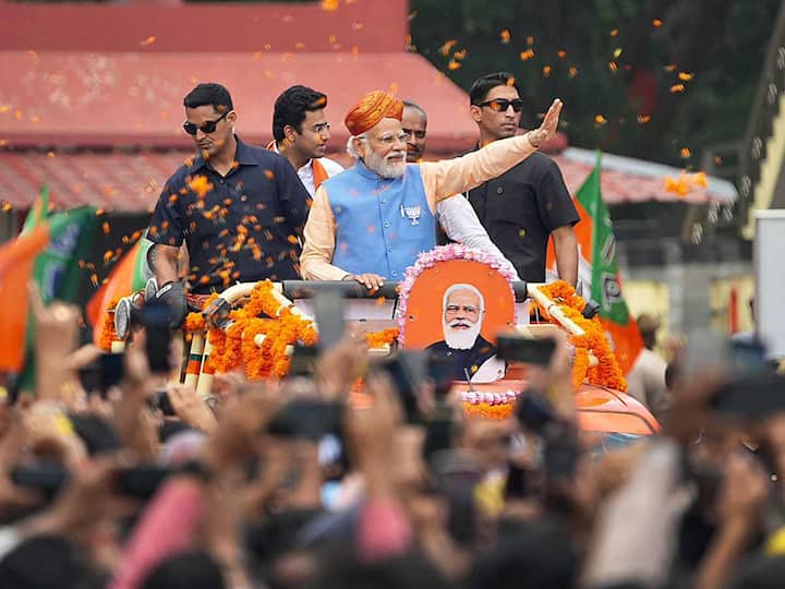 Prime Minister Narendra Modi holds roadshow in Bengaluru on Saturday morning ahead of the Karnataka state assembly elections on May 10.