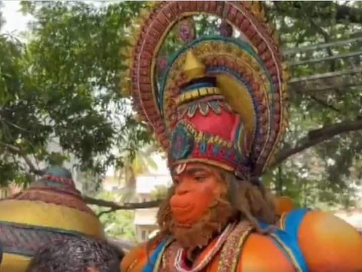 Amid the ongoing Bajrang Dal ban row, a person dressed up as Lord Hanuman was seen during PM Narendra Modi's roadshow in Bengaluru on Saturday. (Image: ANI Video Screengrab )