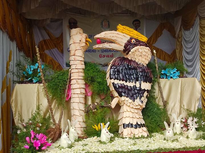 காய்கறிகளால் செய்யப்பட்ட இருவாட்சி பறவை உருவம்