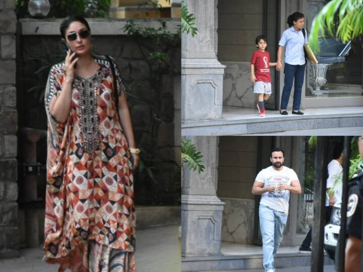 Kareena-Saif Latest Pics: बॉलीवुड एक्ट्रेस करीना कपूर आज बांद्रा में स्टाइलिश लुक में स्पॉट हुई हैं. वहीं उनके पति और एक्टर सैफ अली खान अपने बेटों के साथ रणबीर कपूर के घर पहुंचे. नीचे देखिए तस्वीरें