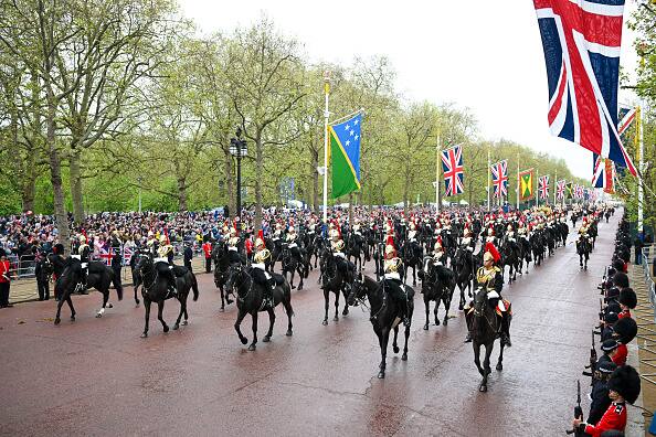 Members of the military took part in the parade after the Coronation of King Charles III and Queen Camilla. (Image Source: Getty)
