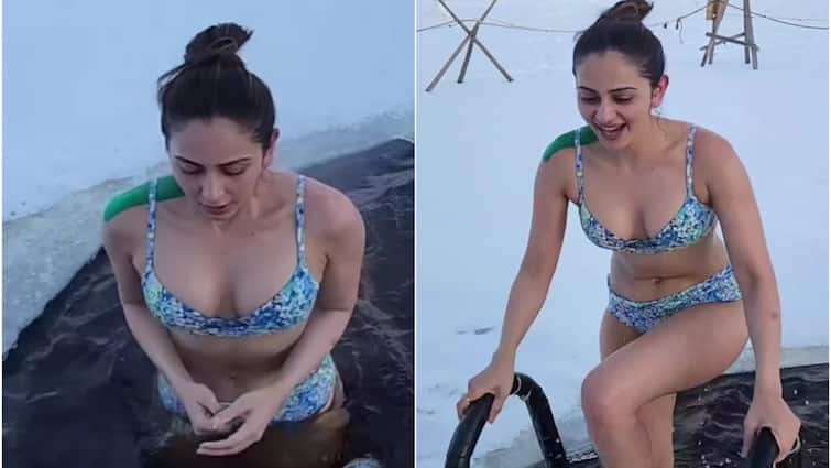 Rakul Preet took a dip in minus 15 degree ice water, because of this the actress did this work માઈનસ 15 ડિગ્રી બરફના પાણીમાં Rakul Preetએ લગાવી ડૂબકી, વીડિયો થયો જોરદાર વાયરલ