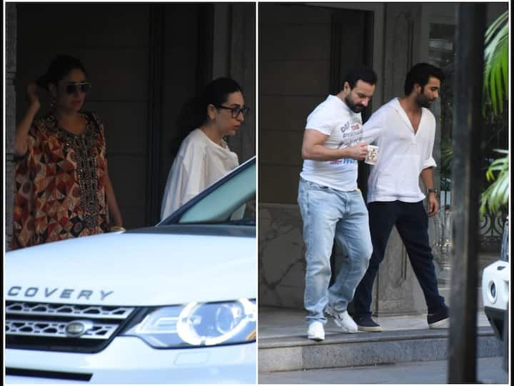 The Kapoor sisters Karisma and Kareena were spotted with other members of the family outside their father Randhir Kapoor's residence after a family get together on Saturday.