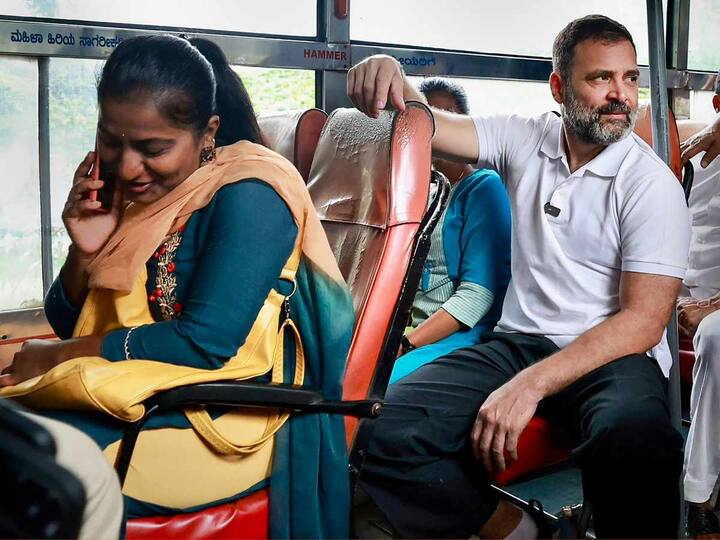 Congress leader Rahul Gandhi was seen travelling in a Bengaluru Metropolitan Transport Corporation bus in Karnataka on Monday. (Source: PTI)