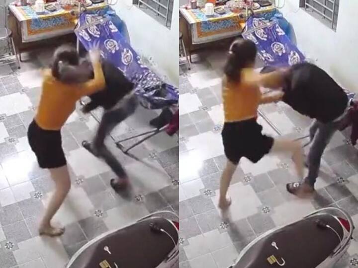wife beat husband for coming late from office viral video पति पर यूं लुटाया 'प्यार' कि हर कोई रह गया हैरान, यूजर्स बोले- ऐसी बीवी किसी को न मिले