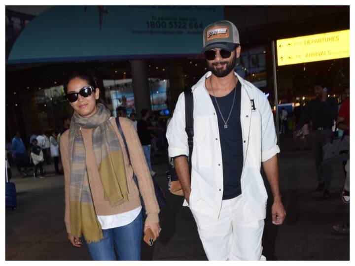 Shahid Kapoor and his wife Mira Rajput were clicked at the Mumbai airport on Tuesday.