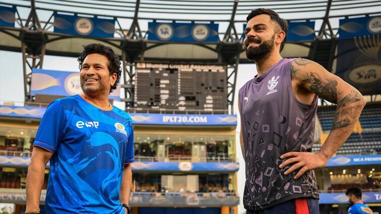 IPL 2023: Sachin Tendulkar and Virat Kohli engage in fun conversation ahead of MI VS RCB IPL 2023: মাঠের মহারণের আগে অনুশীলনেই মহাতারকারদের সাক্ষাৎ, খোশমেজাজে আড্ডা দিলেন সচিন-কোহলি