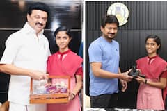 IN PICS: TN CM Stalin, Son Udhayanidhi Meet Nandini Who Secured Full Marks In Board Exams