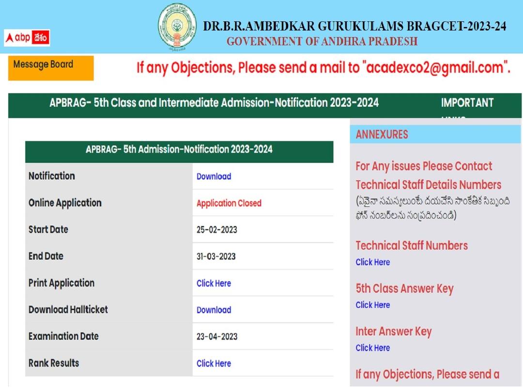 DR.B.R.Ambedkar Gurukulams BRAGCET-2023-24 Rank cards Released, download here BRAGCET 2023 Results: అంబేద్కర్ గురుకుల ప్రవేశపరీక్ష ఫలితాలు వెల్లడి, డైరెక్ట్ లింక్స్ ఇవే!