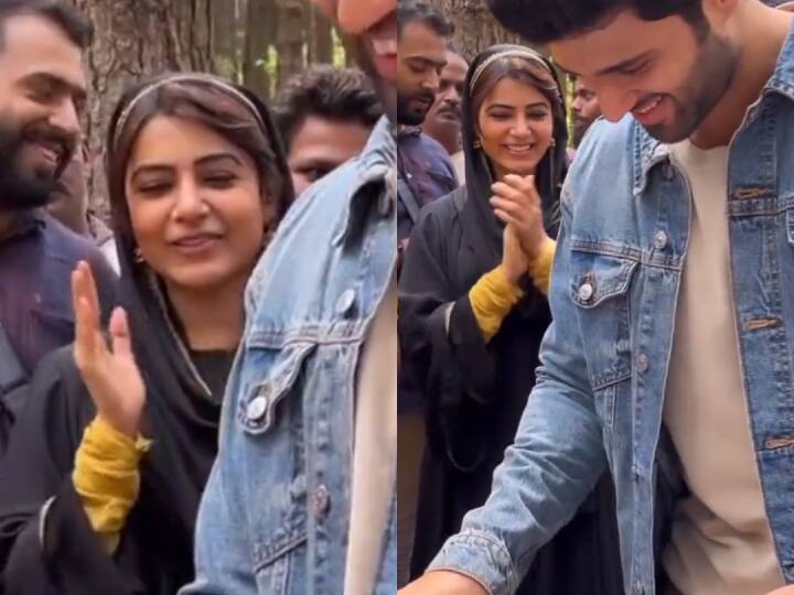 Samantha Ruth Prabhu wears burqa In viral video of Vijay Deverakonda birthday celebration at kushi set Samantha in Burqa: क्या !!!! सामंथा रुथ प्रभु ने पहना बुर्का, विजय देवरकोंडा के बर्थडे सेलिब्रेशन में कुछ यूं पहुंची एक्ट्रेस